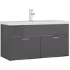Image de vidaXL Meuble sous-lavabo avec vasque encastrée gris brillant