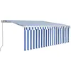 Image de vidaXL Store manuel rétractable avec store & LED 4,5x3 m bleu & blanc
