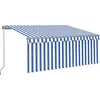 Image de vidaXL Store manuel rétractable avec enrouleur 3,5x2,5m bleu & blanc