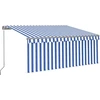 Image de vidaXL Store manuel rétractable avec store & LED 3,5x2,5 m bleu blanc