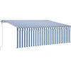 Image de vidaXL Auvent automatique avec store LED Capteur de vent 4x3m Bleu Blanc