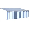 Image de vidaXL Auvent automatique avec store LED Capteur de vent 4,5x3 m Bleu Blanc