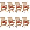 Image de vidaXL Chaises de jardin avec coussins rouges 8 pcs. Bois massif teck