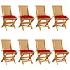 Image de vidaXL Chaises de jardin avec coussins rouges 8 pcs. Bois massif teck