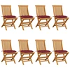 Image de vidaXL Chaises de jardin avec coussins bordeaux 8 pcs. Bois massif teck