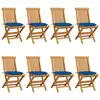 Image de vidaXL Chaises de jardin avec coussins bleus 8 pcs. Bois massif teck