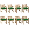 Image de vidaXL Chaises de jardin 8 pcs. avec coussins verts teck massif