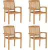 Image de vidaXL Chaises de jardin empilables avec coussins 4 pcs. Bois massif teck