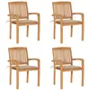 Image de vidaXL Chaises de jardin empilables avec coussins 4 pcs. Bois massif teck