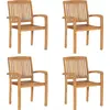 Image de vidaXL Chaises de jardin empilables avec coussins 4 pcs. Bois massif teck