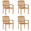 Image de vidaXL Chaises de jardin empilables avec coussins 4 pcs. Bois massif teck