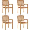 Image de vidaXL Chaises de jardin empilables avec coussins 4 pcs. Bois massif teck