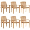 Image de vidaXL Chaises de jardin empilables avec coussins 6 pcs. Bois massif teck