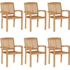 Image de vidaXL Chaises de jardin empilables avec coussins 6 pcs. Bois massif teck