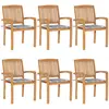Image de vidaXL Chaises de jardin empilables avec coussins 6 pcs. Bois massif teck