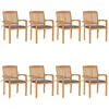 Image de vidaXL Chaises de jardin empilables avec coussins 8 pcs. Bois massif teck
