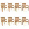 Image de vidaXL Chaises de jardin empilables avec coussins 8 pcs. Bois massif teck
