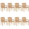 Image de vidaXL Chaises de jardin empilables avec coussins 8 pcs. Bois massif teck