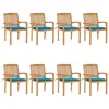 Image de vidaXL Chaises de jardin empilables avec coussins 8 pcs. Bois massif teck