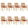 Image de vidaXL Chaises de jardin empilables avec coussins 8 pcs. Bois massif teck