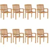 Image de vidaXL Chaises de jardin empilables avec coussins 8 pcs. Bois massif teck