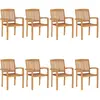Image de vidaXL Chaises de jardin empilables avec coussins 8 pcs. Bois massif teck