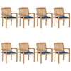 Image de vidaXL Chaises de jardin empilables avec coussins 8 pcs. Bois massif teck