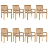 Image de vidaXL Chaises de jardin empilables avec coussins 8 pcs. Bois massif teck