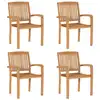 Image de vidaXL Chaises de jardin empilables avec coussins 4 pcs. Bois massif teck
