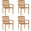 Image de vidaXL Chaises de jardin empilables avec coussins 4 pcs. Bois massif teck