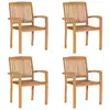 Image de vidaXL Chaises de jardin empilables avec coussins 4 pcs. Bois massif teck