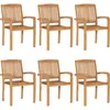 Image de vidaXL Chaises de jardin empilables avec coussins 6 pcs. Bois massif teck