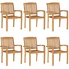 Image de vidaXL Chaises de jardin empilables avec coussins 6 pcs. Bois massif teck