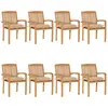 Image de vidaXL Chaises de jardin empilables avec coussins 8 pcs. Bois massif teck