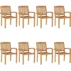 Image de vidaXL Chaises de jardin empilables avec coussins 8 pcs. Bois massif teck