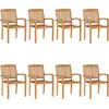 Image de vidaXL Chaises de jardin empilables avec coussins 8 pcs. Bois massif teck