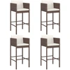 Image de vidaXL Tabouret de bar 4 pcs. avec coussins Marron Poly rotin