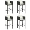 Image de vidaXL Tabouret de bar 4 pcs. avec coussins noir Poly rotin