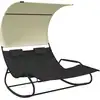 Image de vidaXL Chaise longue double à bascule avec toit solaire noir et crème