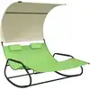 Image de vidaXL Chaise longue double à bascule avec toit solaire vert et crème