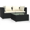 Image de vidaXL Ensemble de salon de jardin 3 pièces avec coussins Noir Poly Rattan