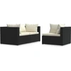 Image de vidaXL Ensemble de salon de jardin 3 pièces avec coussins Noir Poly Rattan
