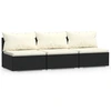 Image de vidaXL Canapé 3 places avec coussins noir Poly rotin