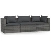 Image de vidaXL Canapé 3 places avec coussins Gris Poly rotin
