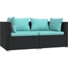 Image de vidaXL Canapé 2 places avec coussins noir Poly rotin
