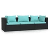 Image de vidaXL Canapé 3 places avec coussins noir poly rotin