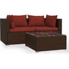 Image de vidaXL Ensemble de salon de jardin 3 pièces avec coussins Marron Poly Rattan