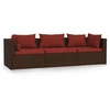 Image de vidaXL Canapé 3 places avec coussins Marron Poly rotin