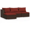 Image de vidaXL Ensemble de salon de jardin 4 pièces avec coussins Marron Poly Rattan