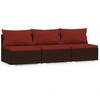 Image de vidaXL Canapé 3 places avec coussins Marron Poly rotin